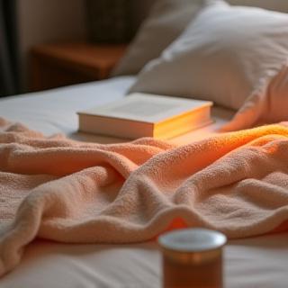 Infrared sauna blanket draped over a bed with glowing warmth